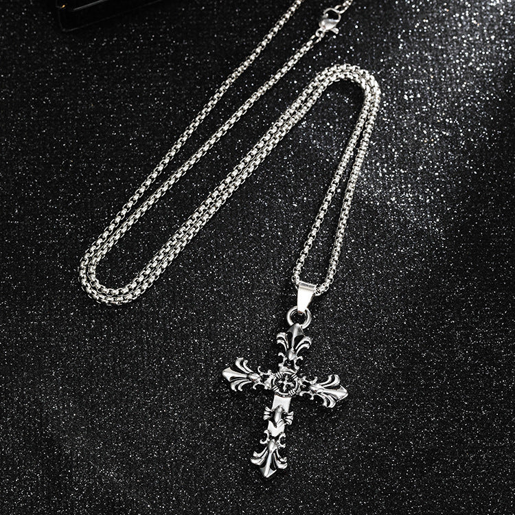 Wholesale Titanium Steel Cross Pendant Necklace Punk Hip Hop Accessories