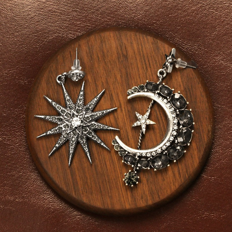 Wholesale exaggerated moon inlaid zircon silver needle earrings