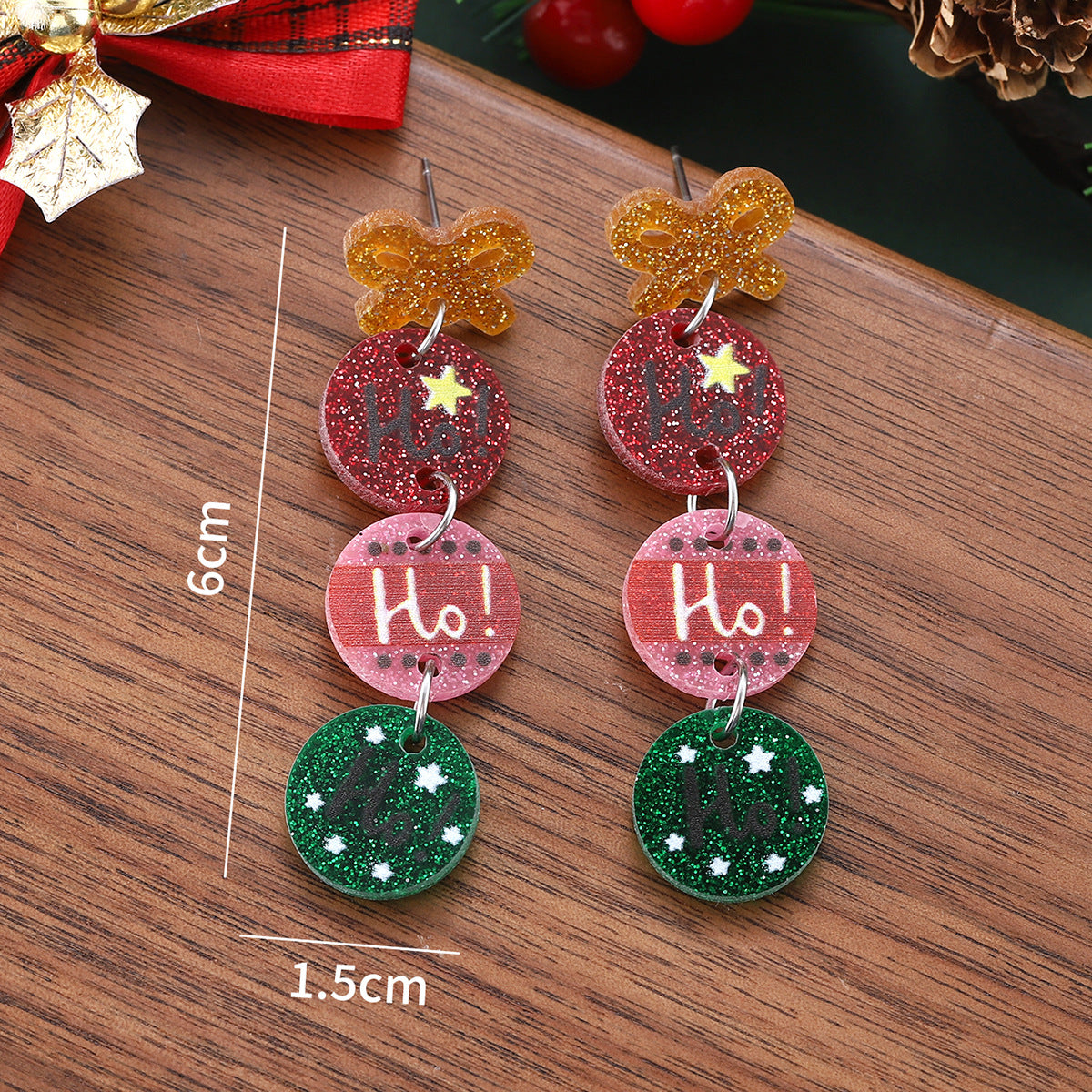 Wholesale Christmas star bow round sequin acrylic pendant earrings geometric four-piece ing earrings