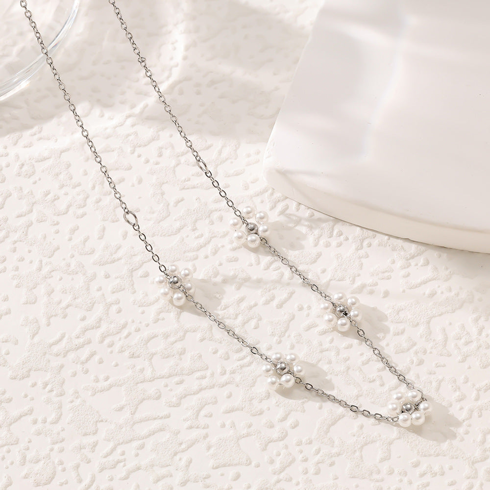 Wholesale Titanium Steel Braided Flower Pearl Necklace