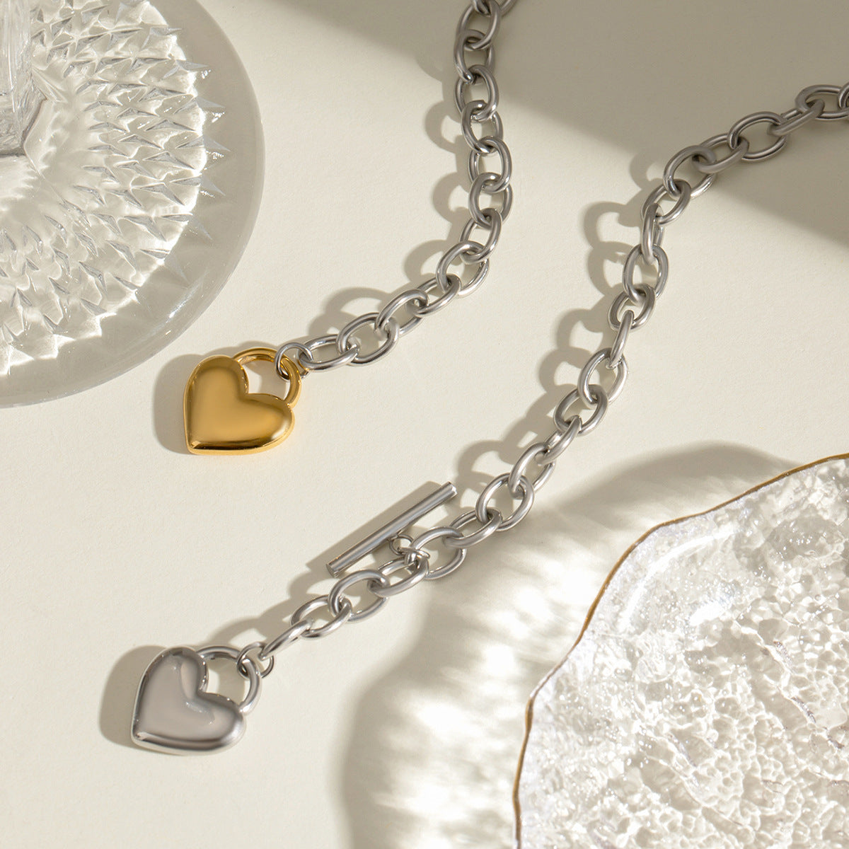 Wholesale 18k gold stainless steel gold and silver color matching love OT buckle necklace