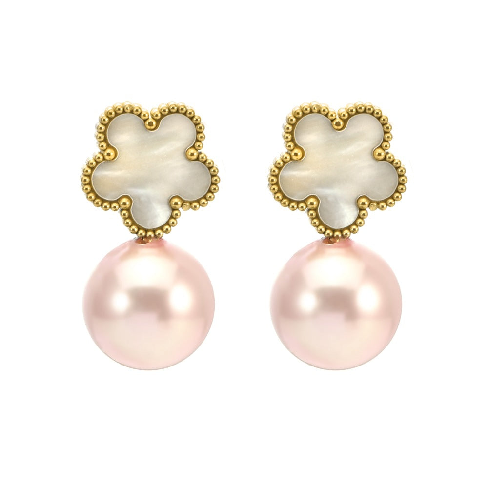 Wholesale Titanium Steel Five Leaf Flower Shell Earrings ACC-ES-QianHui004