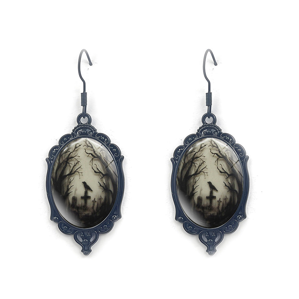 Wholesale Halloween Dark Series Oval Pendant Earrings