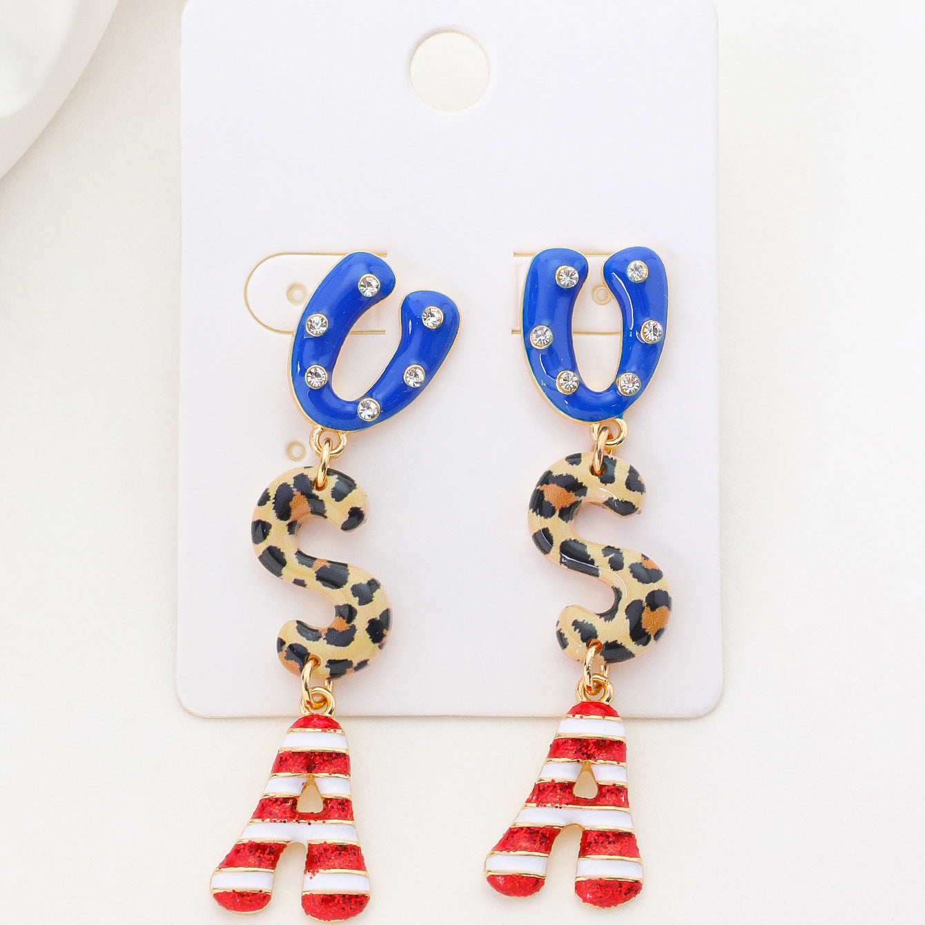 Wholesale American Star and Stripe Retro Oil-Drip Earrings Fashion Accessory Gift for Women