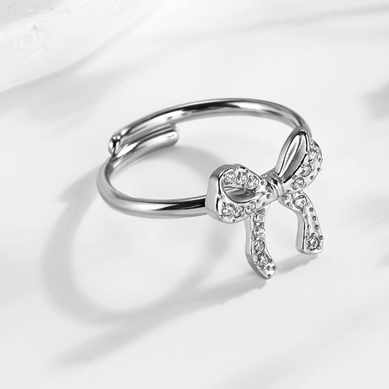 Wholesale 2PCS Steel-titanium bow zircon ring adjustable