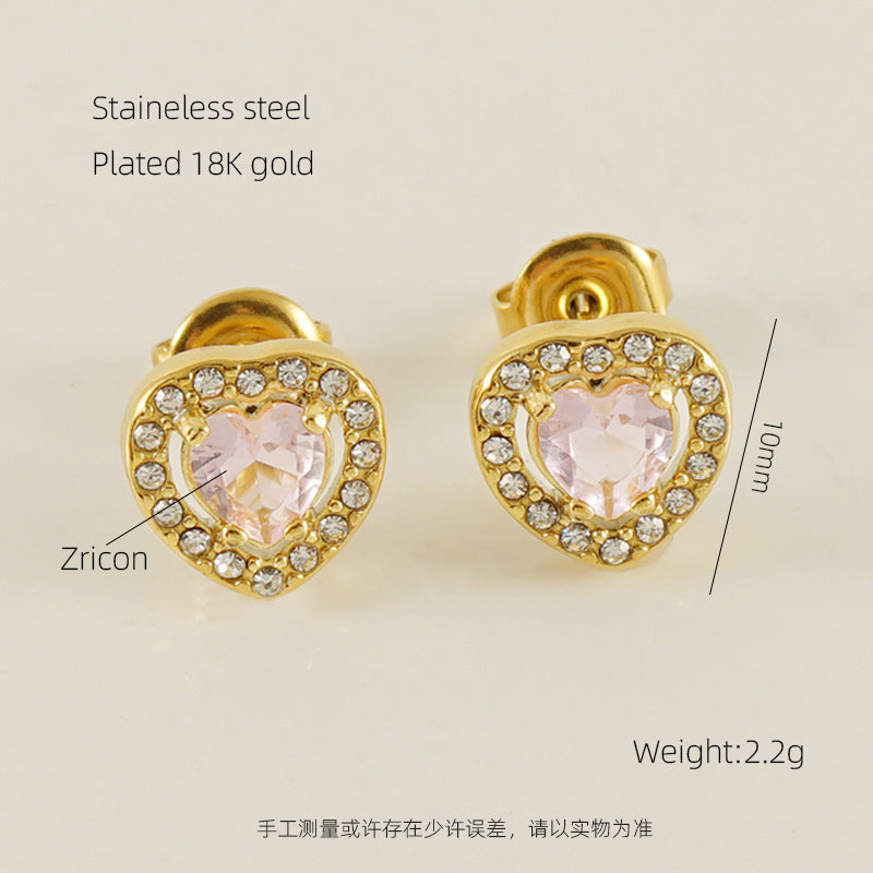 Wholesale Stainless Steel Diamond-encrusted Zircon Love Earrings
