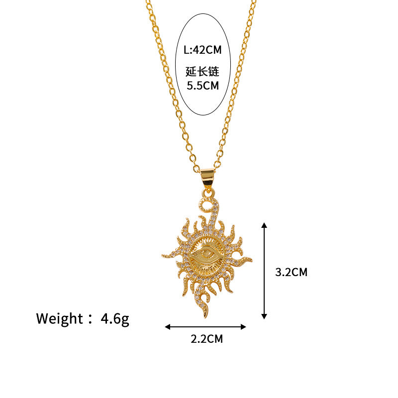 Wholesale  Sunflower Full Diamond Necklace Devil's Eye Stainless Steel 18k Pendant Temperament Clavicle Chain