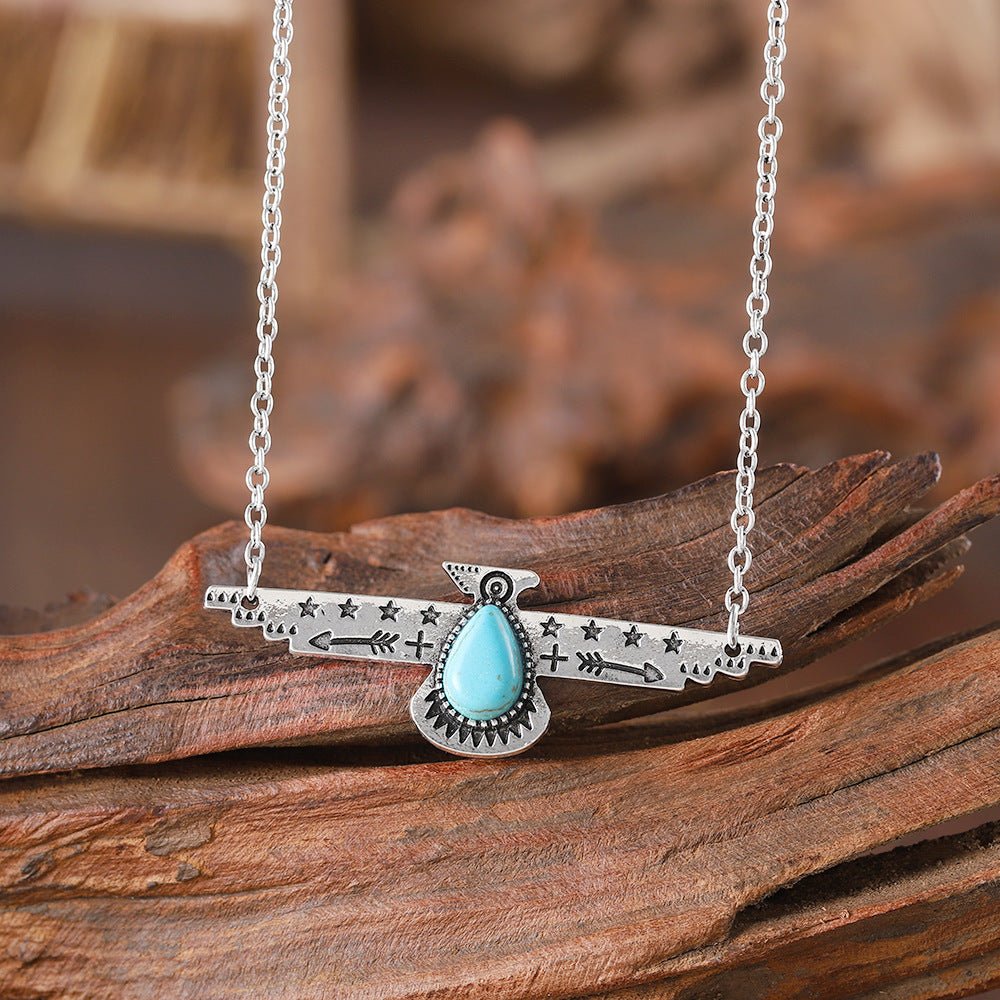 Wholesale Zinc Alloy Electroplated Bohemian Turquoise Pendant Necklace Retro Fashion Accessory