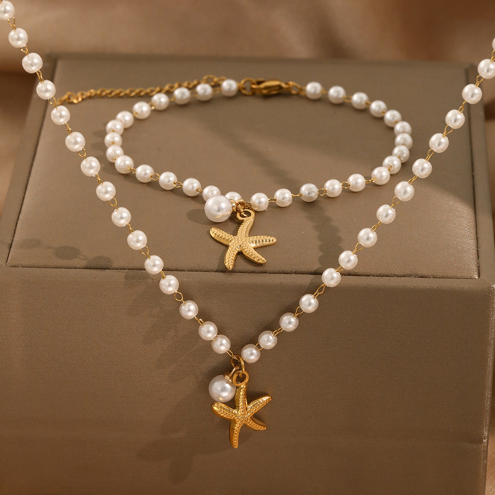 Wholesale 18K Gold Plated Pearl Necklace For Women Star Pendant Summer Beach Style Fashion Jewelry Gift