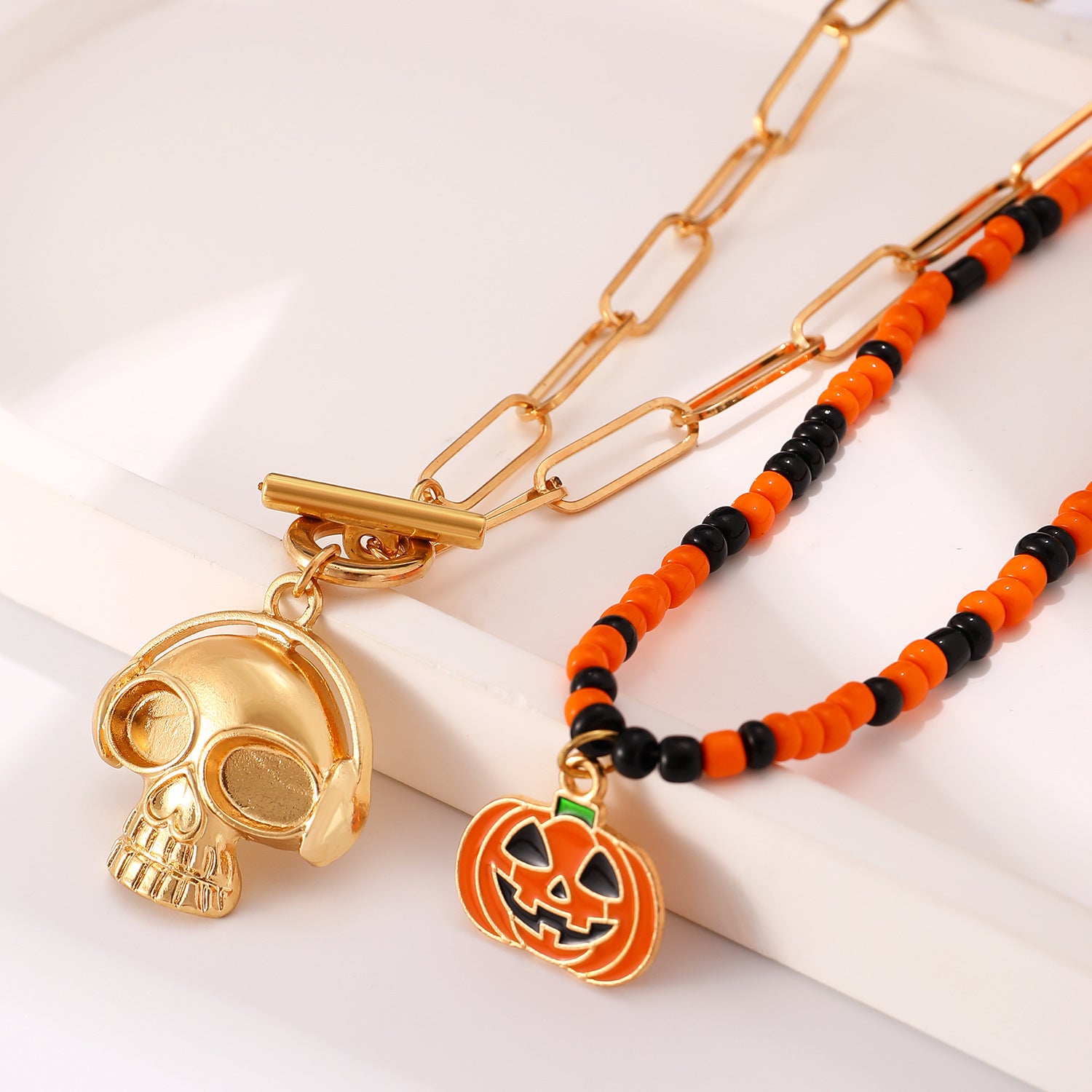 Wholesale Gothic  Skull Rice Bead Necklace,  Alloy Handmade Bead Chain,  Fashion Accessory for Resale