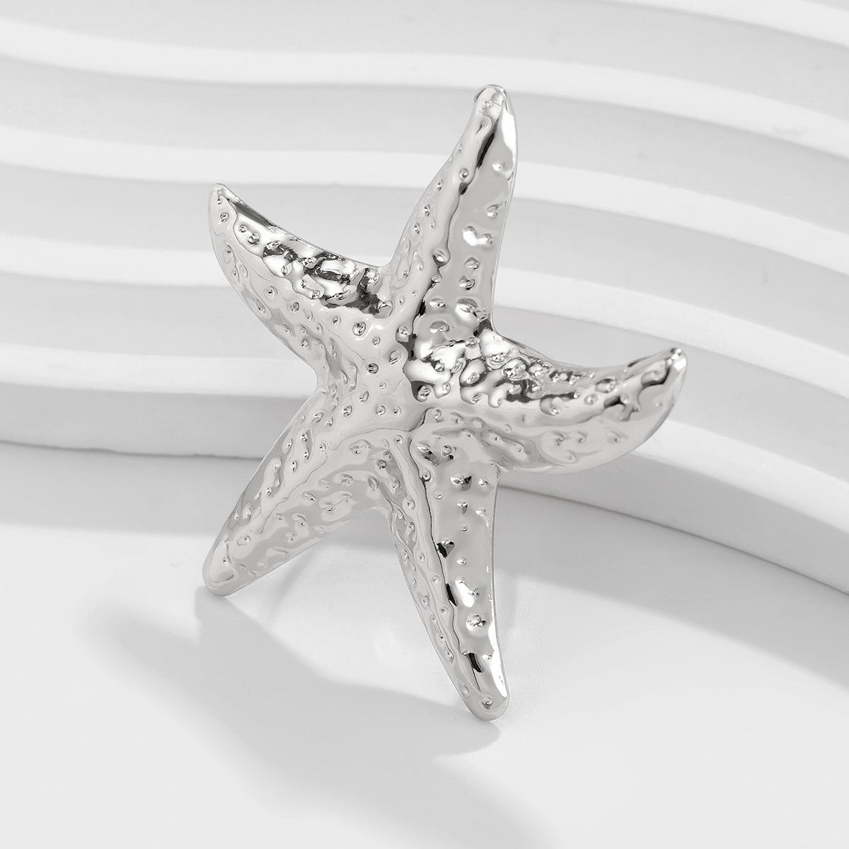 Wholesale Metal Starfish Exaggerated Pearl Conch Adjustable Ring