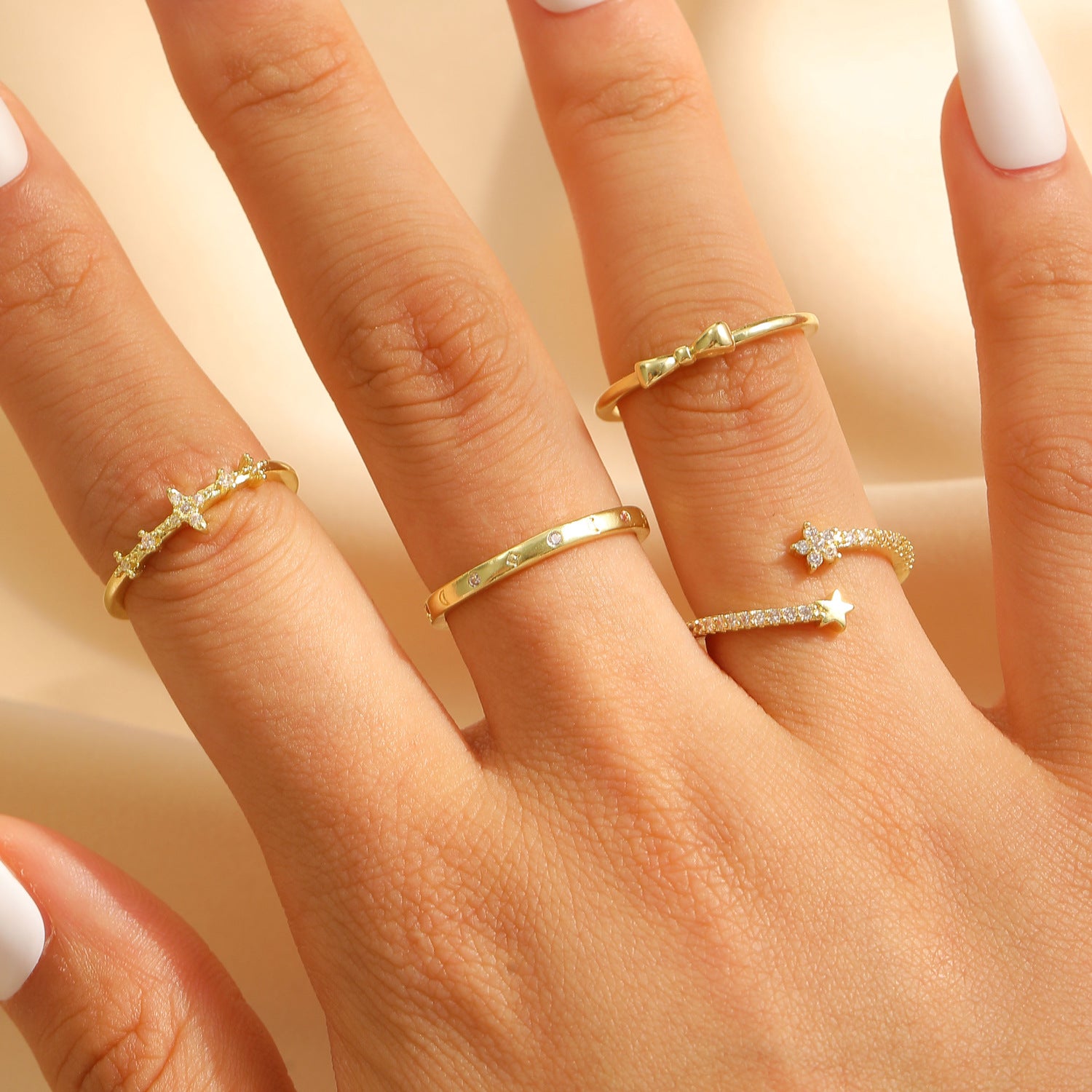 Wholesale Copper-plated man-made pearl wave design open ring set