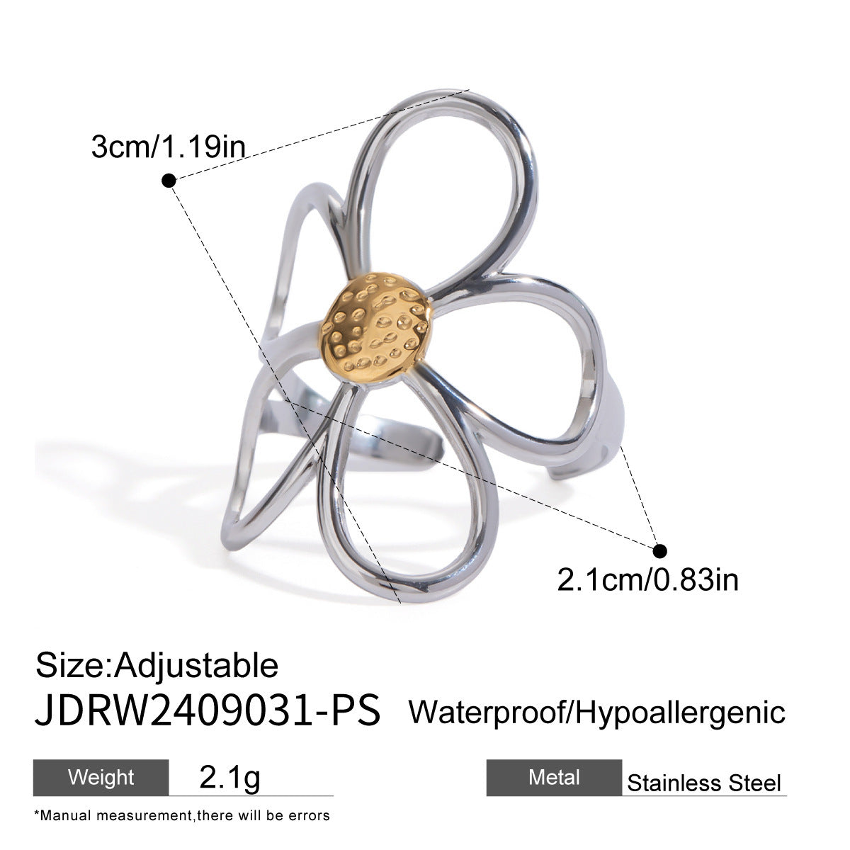 Wholesale  stainless steel gold and silver color matching hollow flower  retro ring