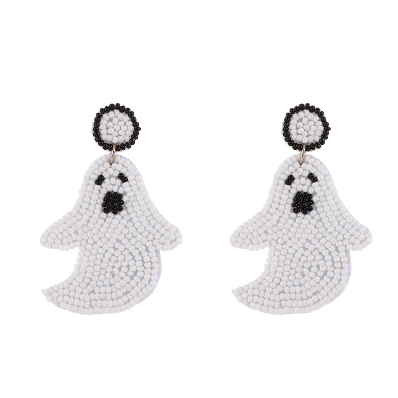 Wholesale Halloween Handmade Fabric Rice Bead Pumpkin Earrings