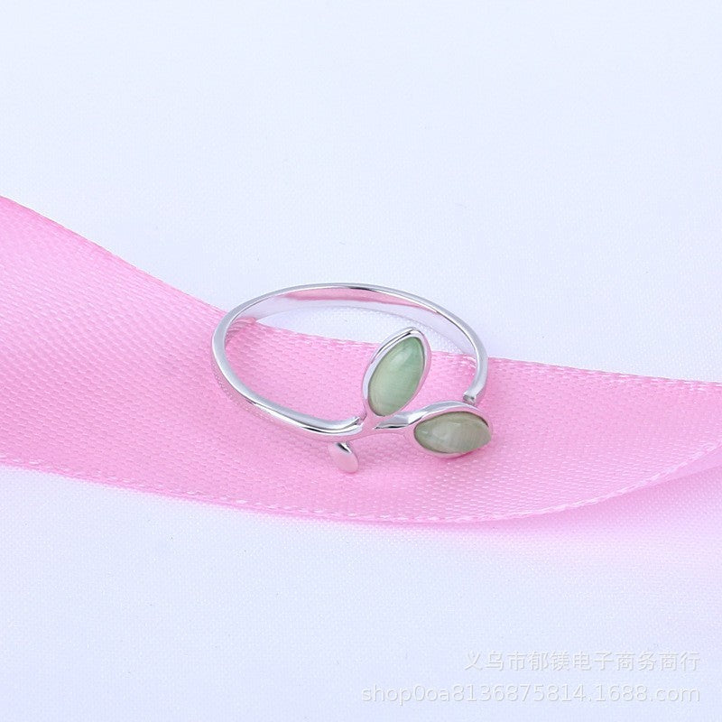 Wholesale alloy green leaf ring open adjustable ring