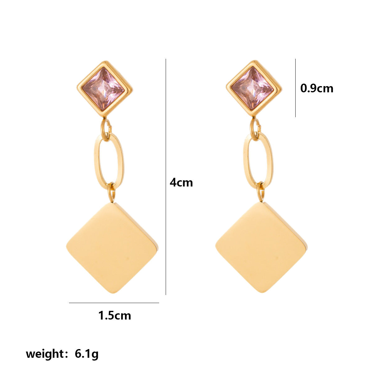 Wholesale Trendy Geometric Zircon Square Earrings Stainless Steel Electroplated for Women Boutique Resale