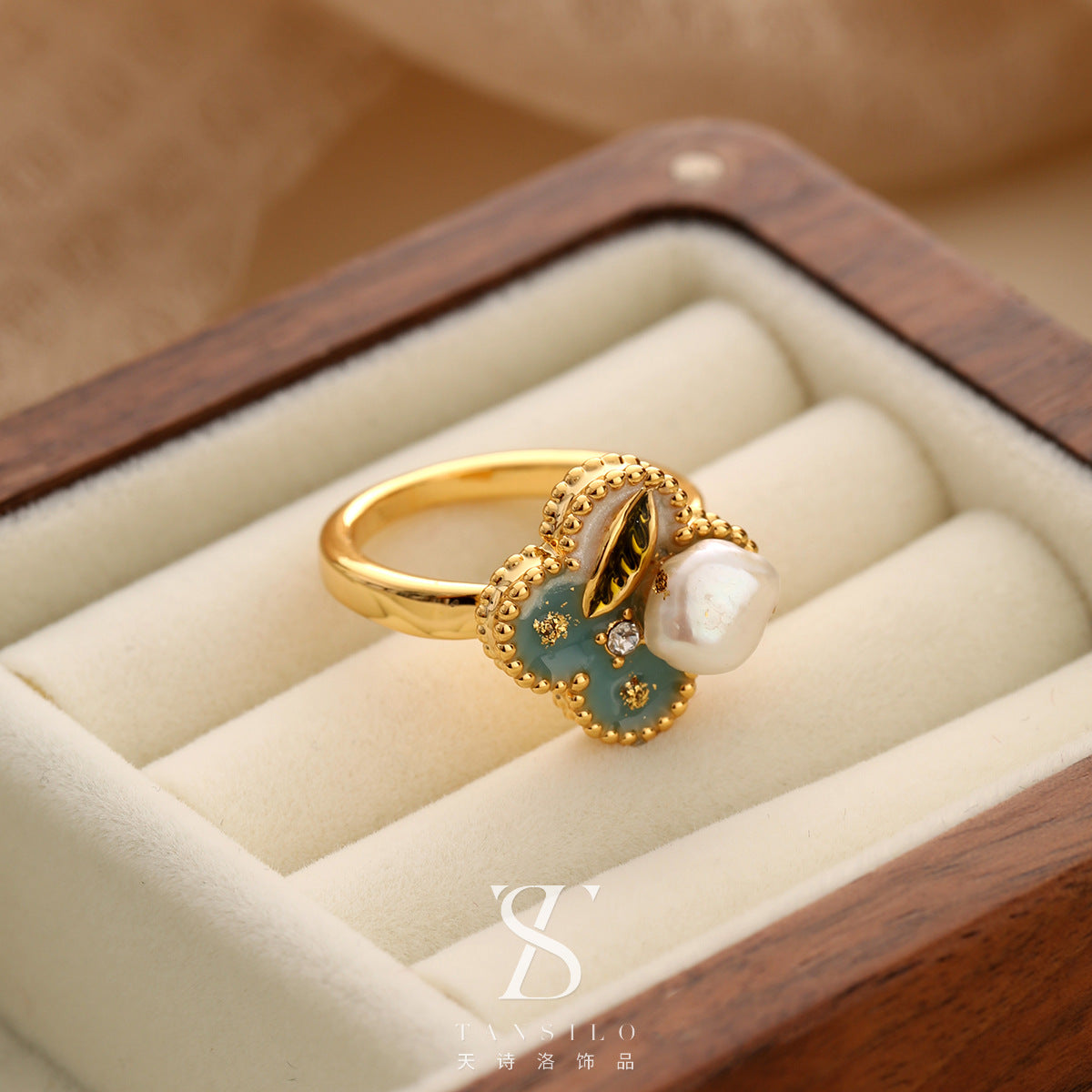 Wholesale Real Pearl Butterfly Ring Opening Ring Adjustable Non-fading Index Finger Ring