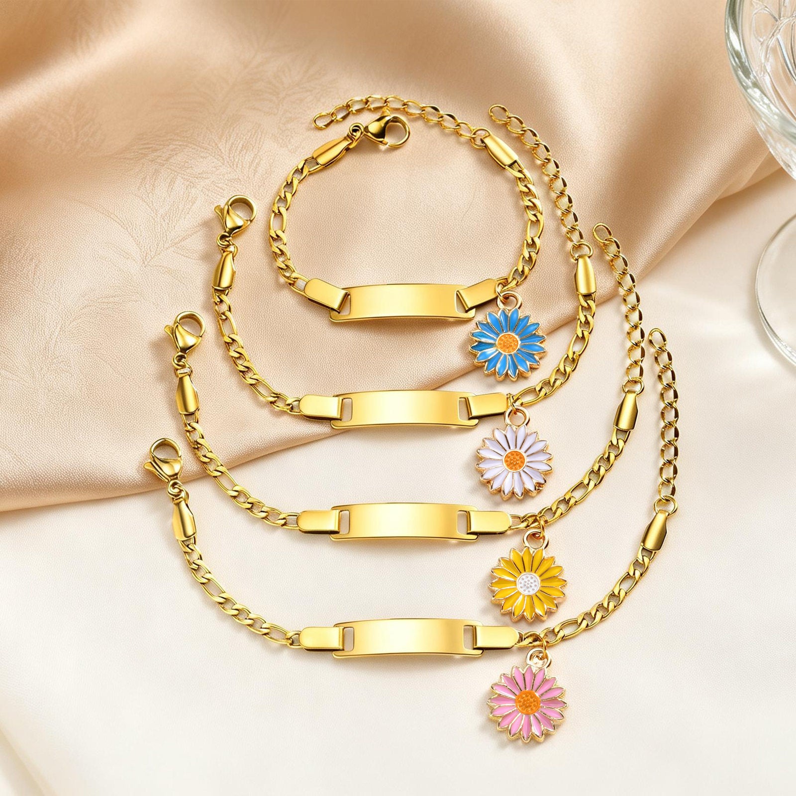 Wholesale Engravable Stainless Steel Flower Children S Bracelet Enamel Drop Design Fresh Sweet Style Fashion Accessory For Gift And Resale