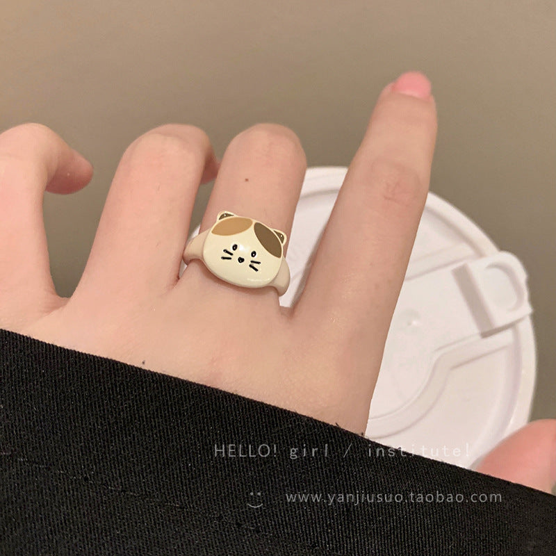 Wholesale Cute drop glaze small Panda small flower cat open ring