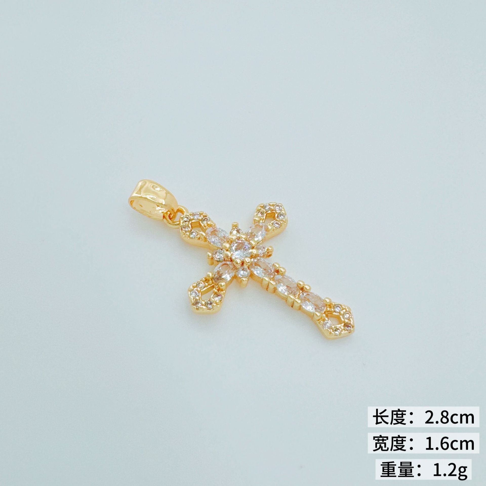 Wholesale Light Luxury Gold Plated Copper Cross Pendant with Zircon