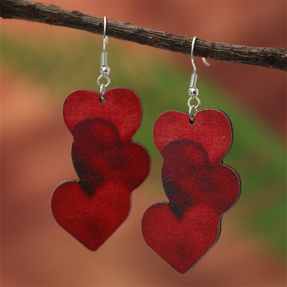 Wholesale Heart Hollow Wood Valentine's Day Earrings