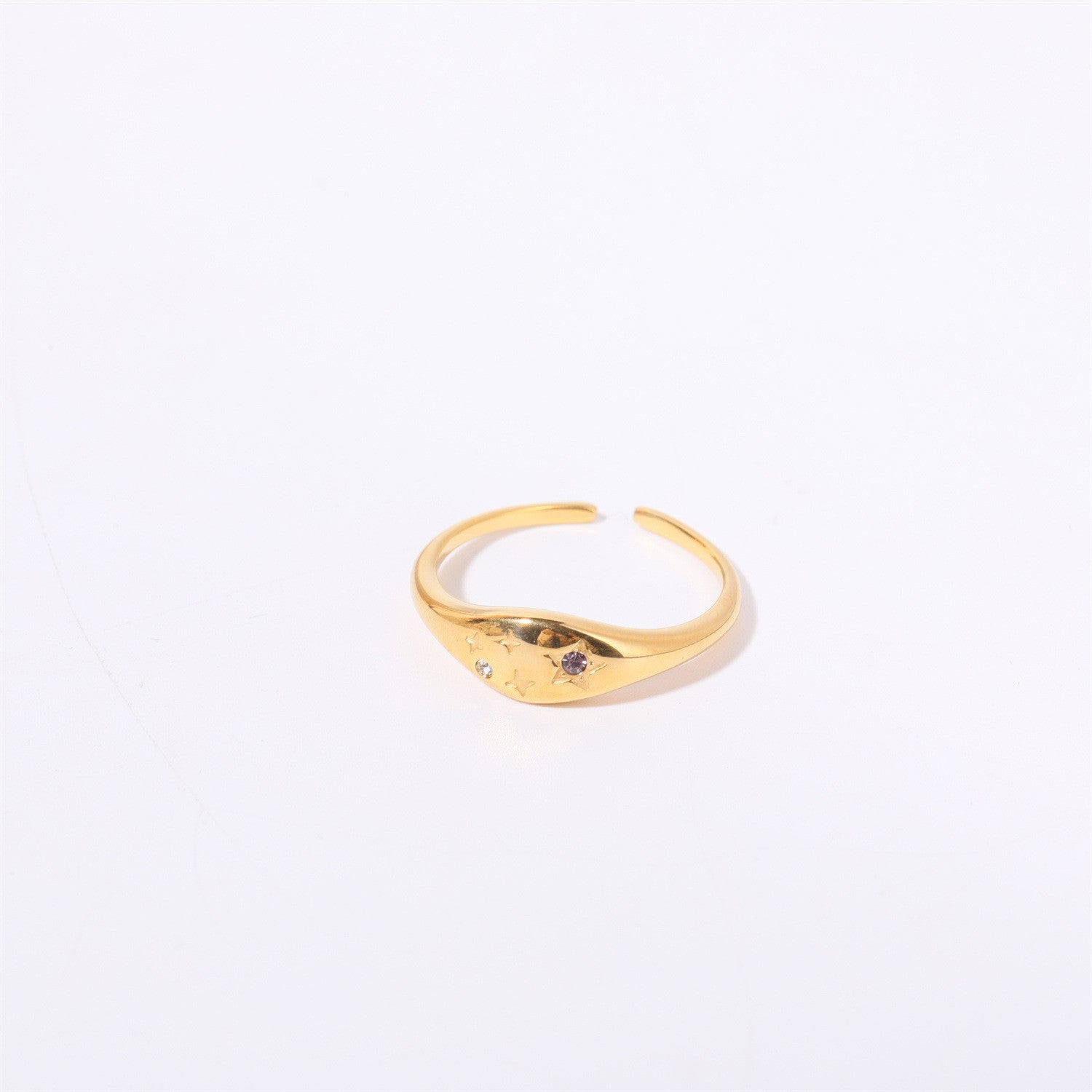 Wholesale 18k Gold Plated Star Zircon Titanium Steel Zodiac Sign Ring