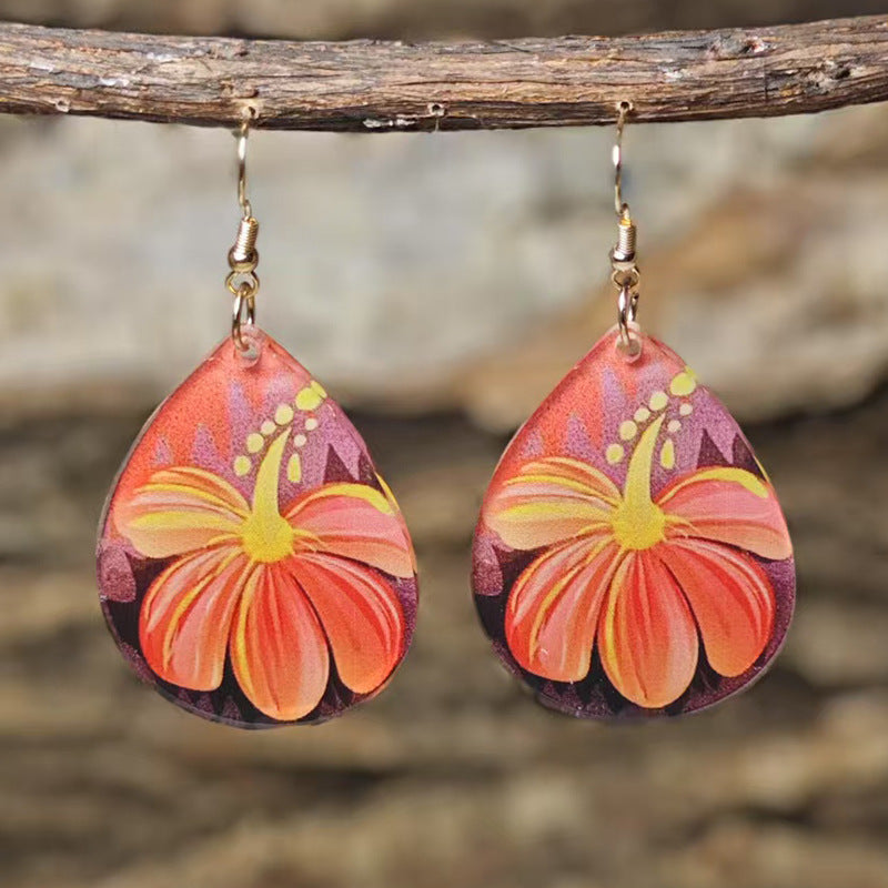 Wholesale Retro Ethnic Flower Acrylic Earrings
