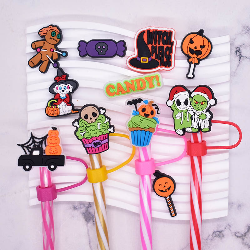 Wholesale Random 100pcs Halloween 10MM PVC Straw Tube Cap ACC-SCR-YiQu002