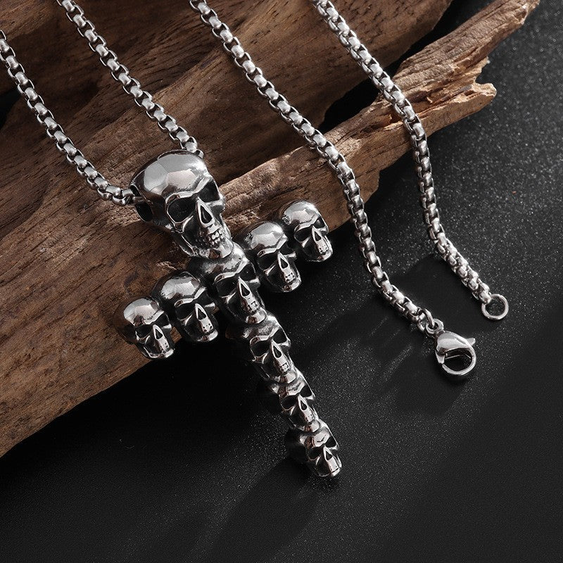 Wholesale Stainless Steel Gothic Skull Cross Pendant Necklace Retro  Sweater Chain Fashion Accessory