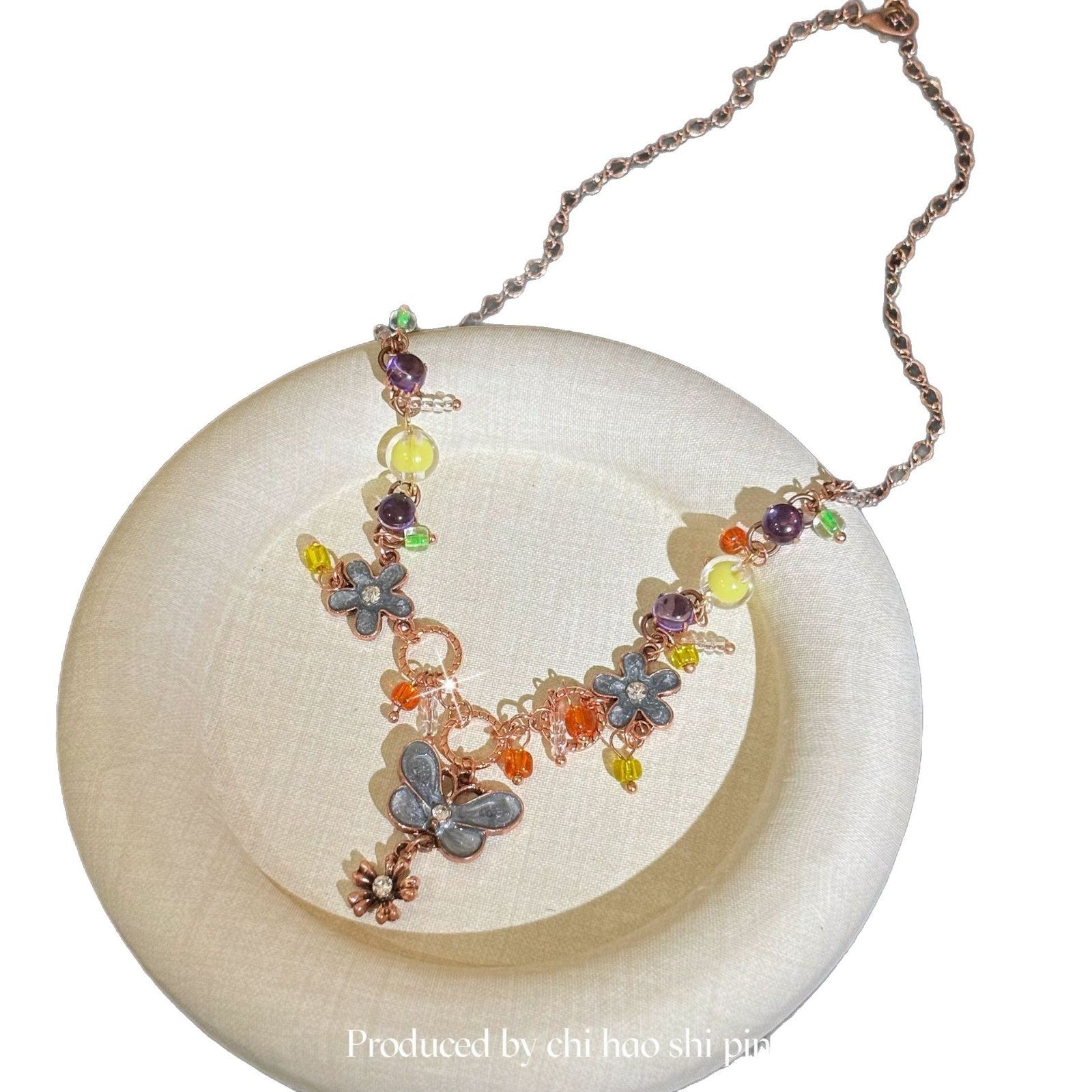 Wholesale  Retro Dopamine Butterfly Beaded Necklace