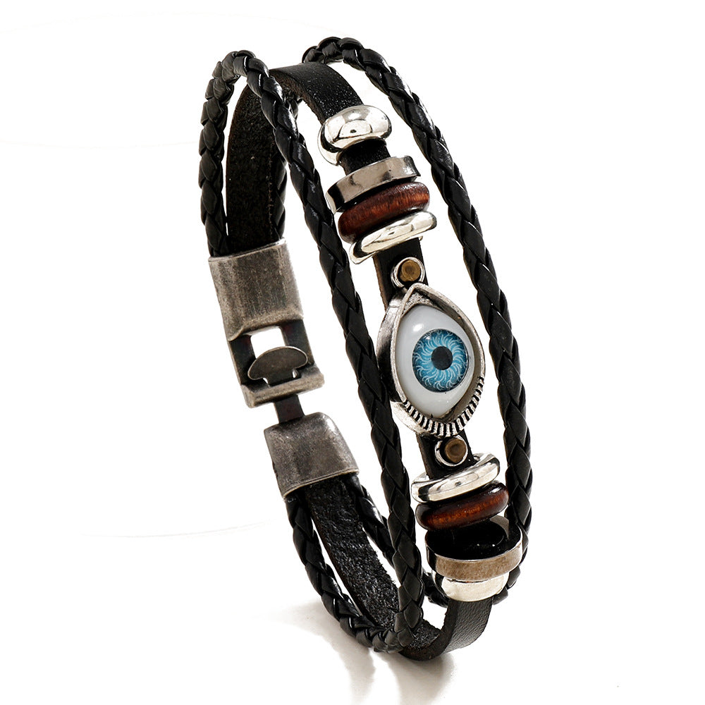 Wholesale 2PCS Leather vintage multi-layer evil eye bracelet