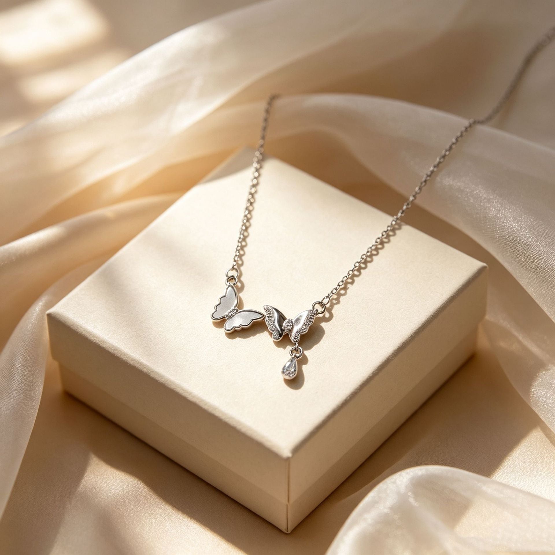 Wholesale Stainless Steel Mother-of-Pearl Butterfly Necklace,  Gold Double Pendant,  Fashion Jewelry Accessory for Women