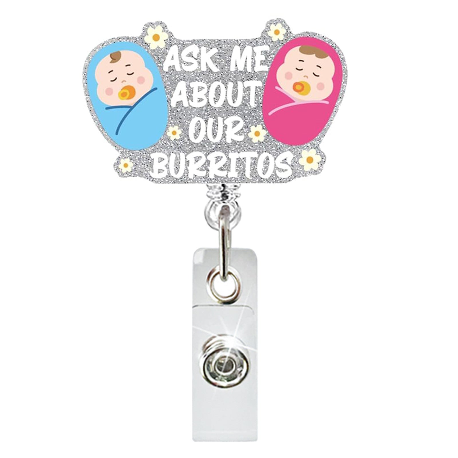 Wholesale Acrylic Glitter Footprint Clothes Baby Retractable Rotating Badge Keychain ACC-KC-QiDing014