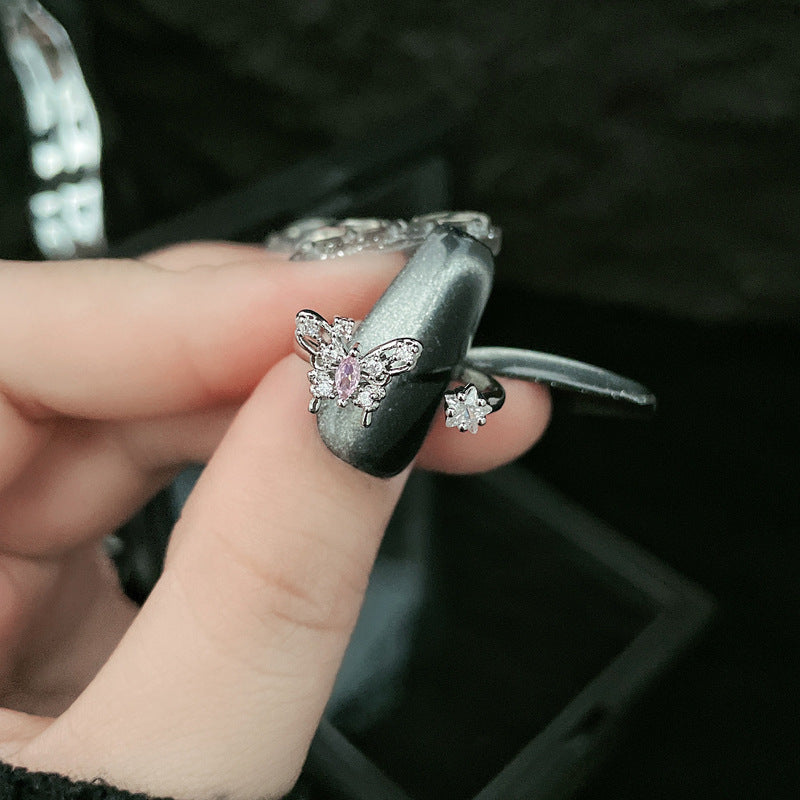 Wholesale  Pink Diamond Butterfly Irregular Simple Fashion Open Ring