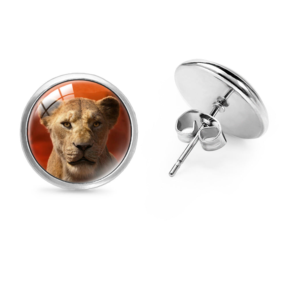 Wholesale Anime Lion Gem Round Stud Earrings