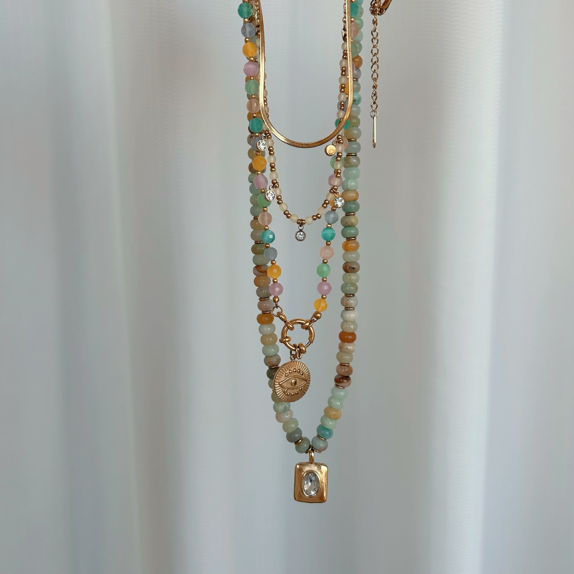 Wholesale Stainless steel Natural Stone Colorful Beaded Necklace