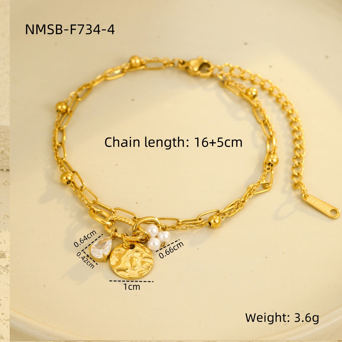 Wholesale Light Luxury  Stainless Steel Bracelet Water Drops Zircon Pearl Pendant  Bracelet Jewelry