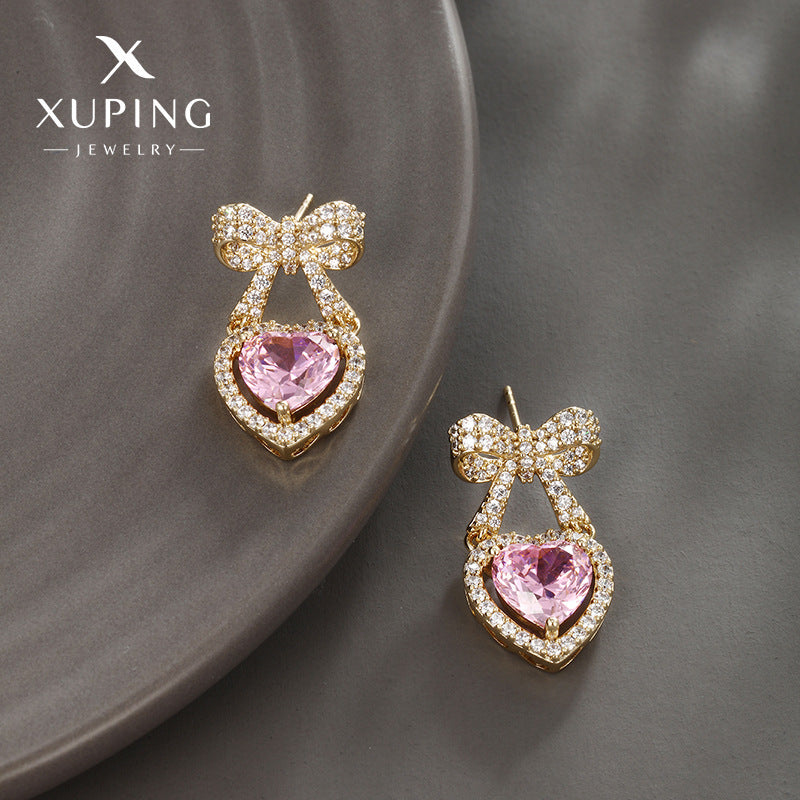 Wholesale Diamond Bow Heart Earrings