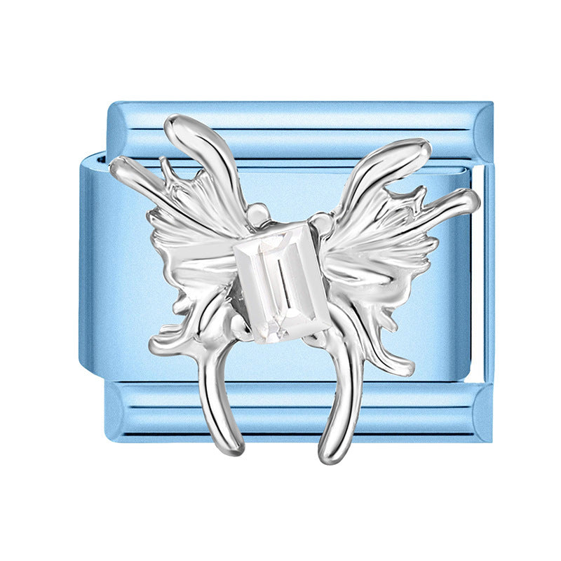 Wholesale 9mm Italian Charm Starter Bracelets blue series  DIY  Single Section Creative Stainless Steel Composable Bracelet