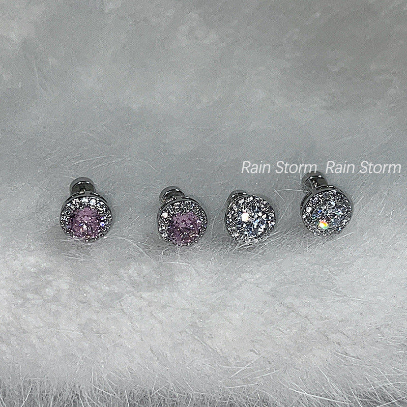 Wholesale Rain Storm Round Full Diamond Ear Bone Studs Titanium Steel Flat Bottom Screw Earrings ACC-ES-Qiuy006
