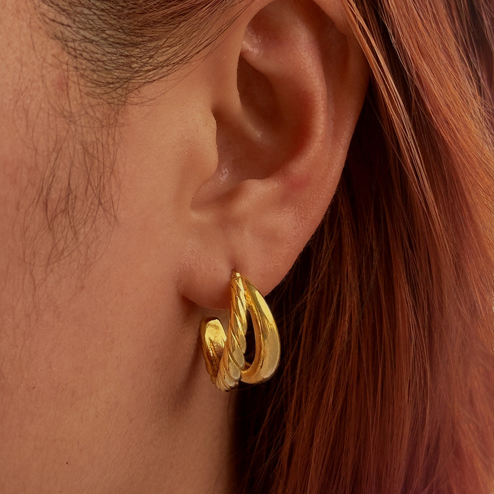 Wholesale Multi-Layered Titanium Steel Earrings European Retro Gold Electroplated for Women Boutique Resale