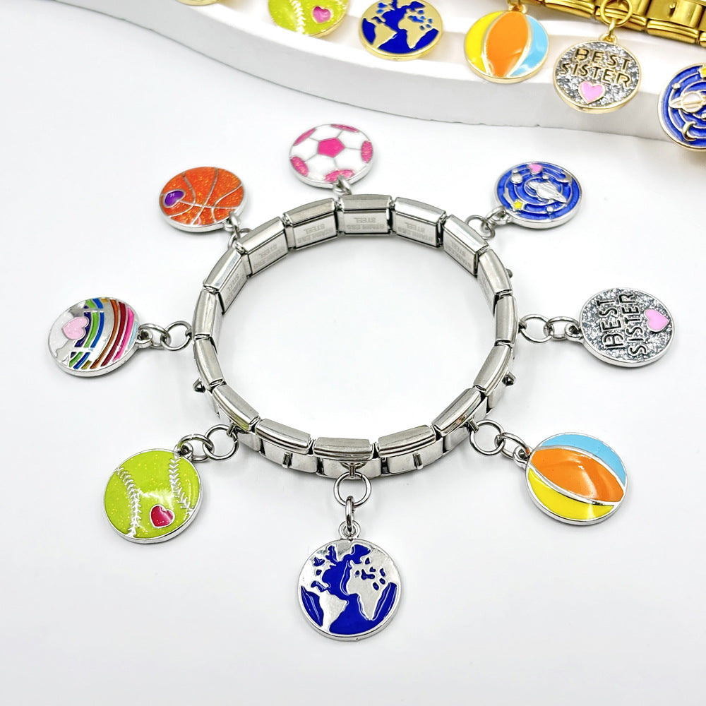 Wholesale  Italian Charm Bracelet 9mm DIY  Football Basketball Ball   Creative Stainless Steel Composable Bracelet
