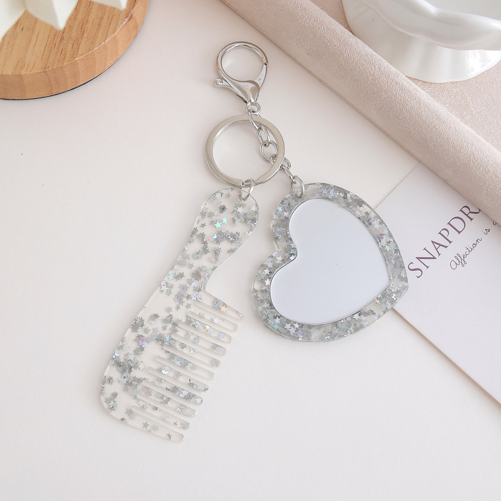Wholesale Glitter Heart Makeup Mirror Keychain