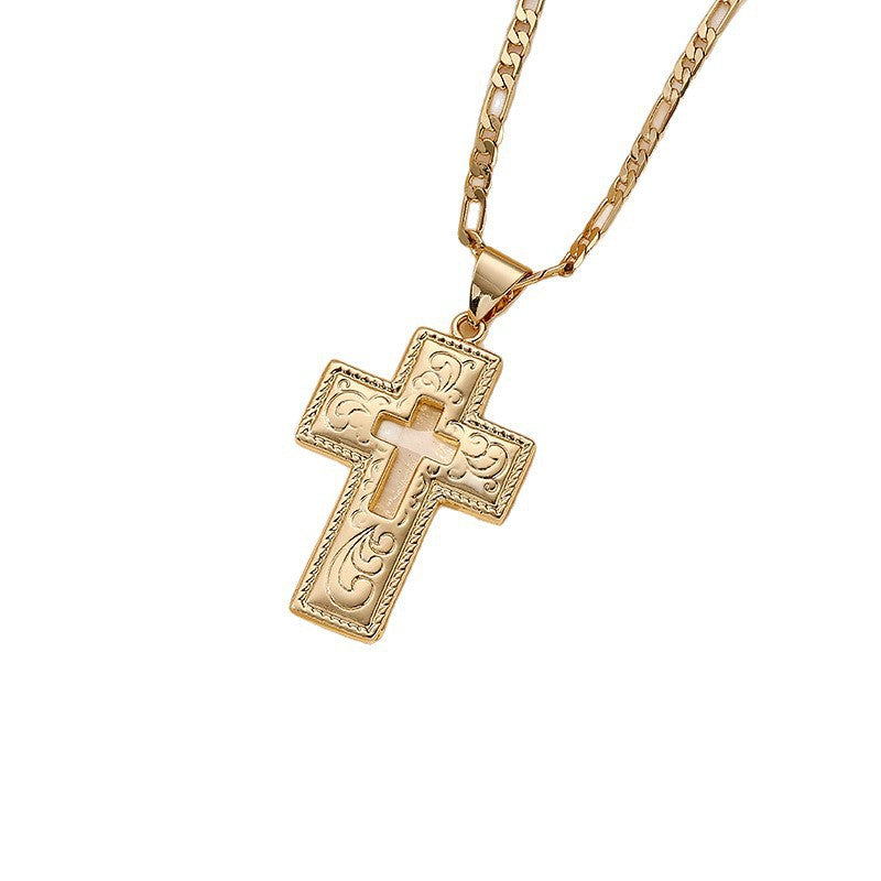 Wholesale Amazon Hot Selling Ins Style Retro Cross Pendant Necklace Fashion Trend Copper Plated 18K Real Gold Pendant