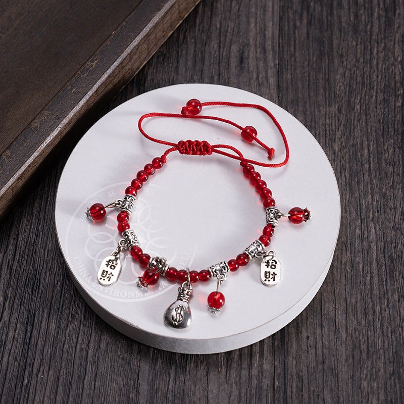Wholesale Ethnic Tibetan Silver Red Bead Bracelet Anklet