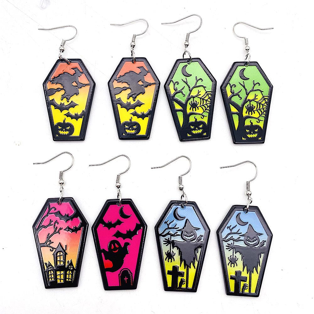 Wholesale Halloween earrings coffin ghost bat acrylic earrings