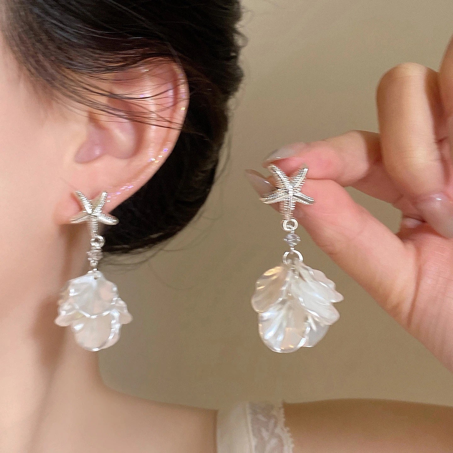 Wholesale Stylish Starfish Shell Flower Earrings Pink Blue Korean Design Diamond Accent for Seaside Vacation Party Accessory