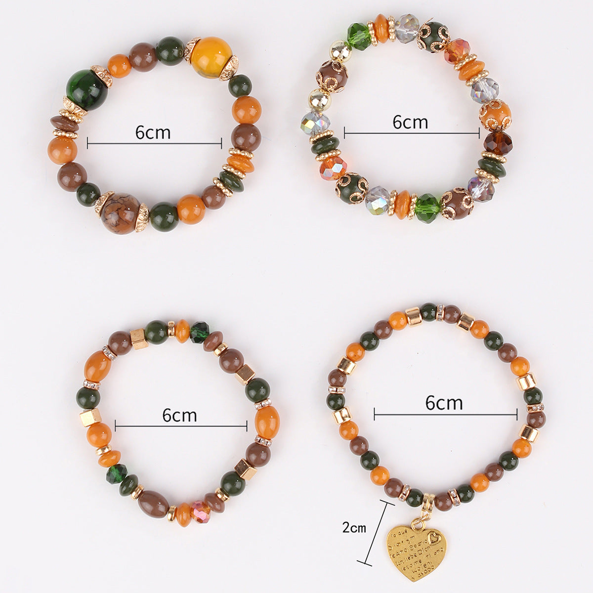 Wholesale Boho Bohemian Multi-Layer Crystal Heart Beaded Bracelet,  Fashion Jewelry Accessory for Women,  Gift for Boutique Resale