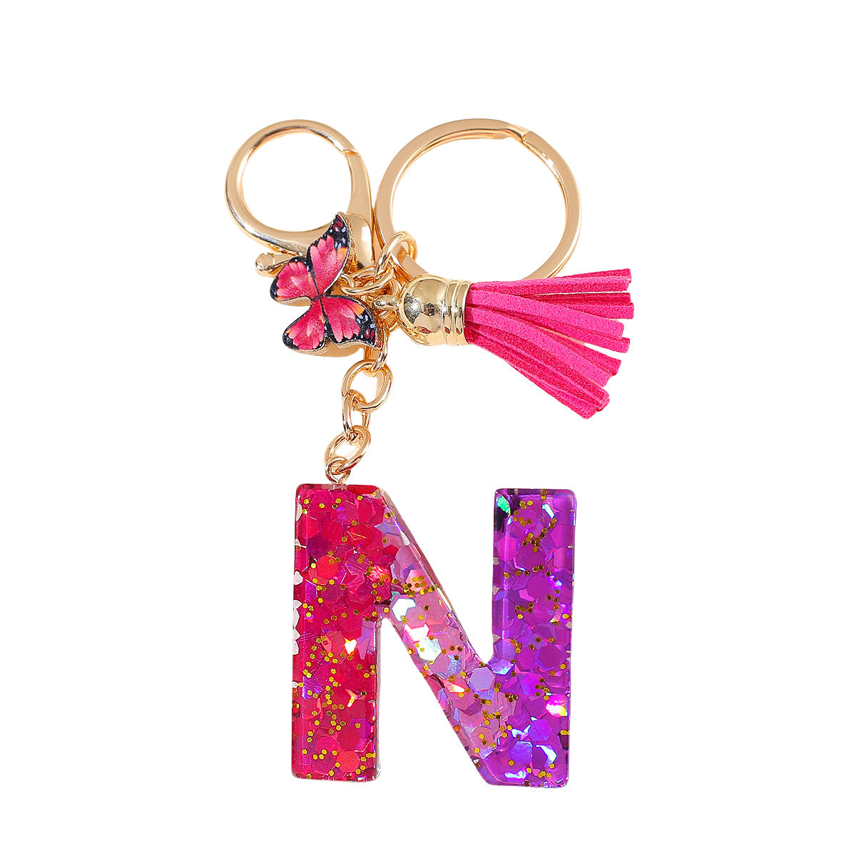Wholesale 26 glue gradient sequin letter keychain