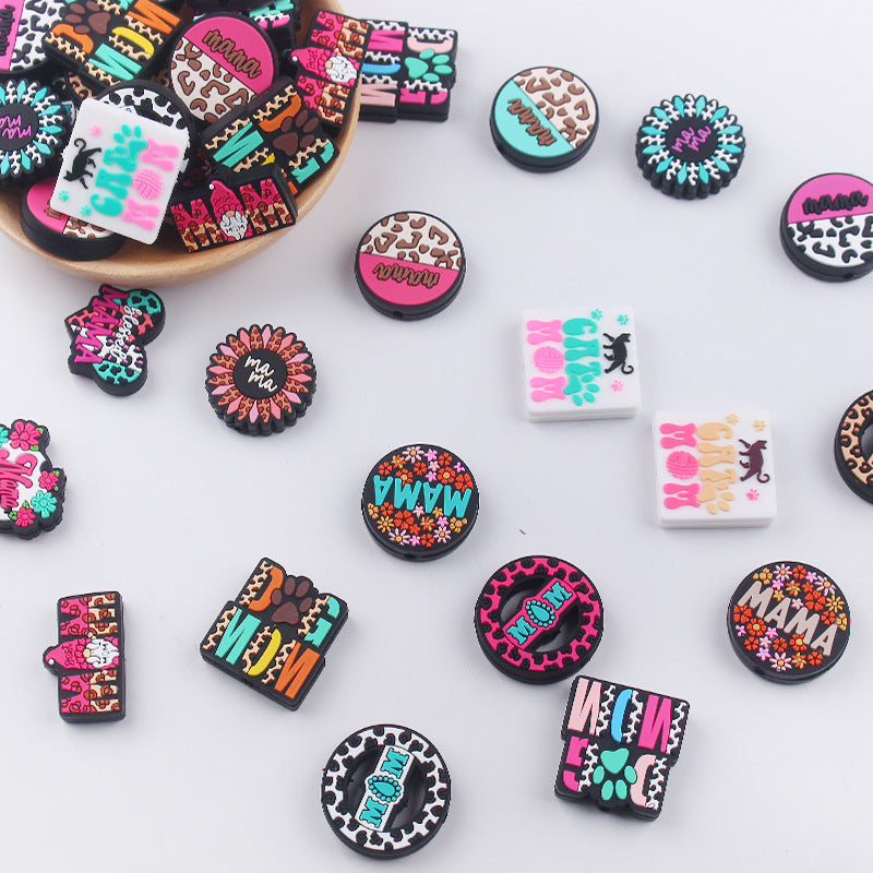 Wholesale 5pcs MaMa Silicone Beads Focal Beads Mother's Day ACC-BDS-GuangTian032